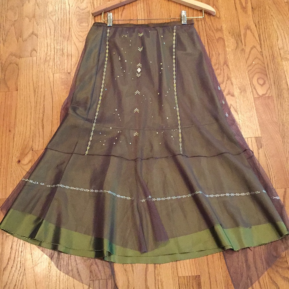 Hand made tea length olive green skirt
